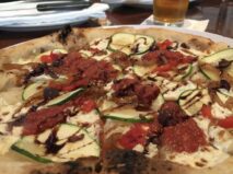 Wood fired veggie pizza and beer at Ember Woodfire Grille in the Finger Lakes
