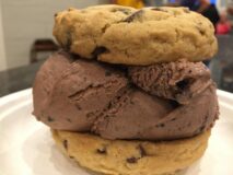 Giant chocolate cookie chocolate ice cream sandwich from the Cheshire Farms Creamery located in downtown Canandaigua, NYe